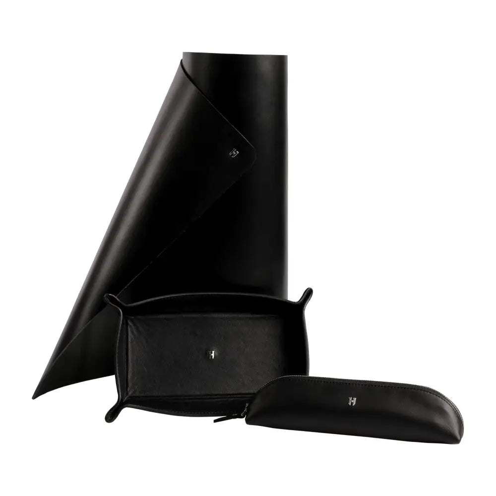 3-Pc Premium Full-Grain Leather Desk Organizer Set | Mat Pencil Case & Tray | Chic Decor Accessories | Gift