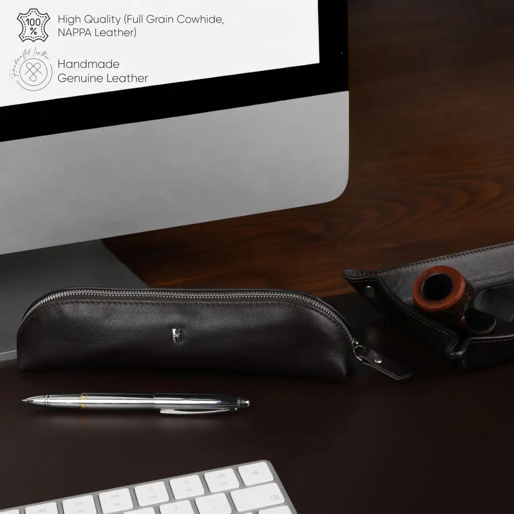 3-Pc Premium Full-Grain Leather Desk Organizer Set | Mat Pencil Case & Tray | Chic Decor Accessories | Gift