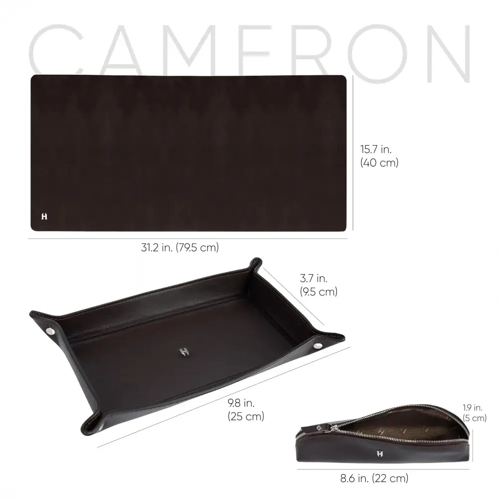 3-Pc Premium Full-Grain Leather Desk Organizer Set | Mat Pencil Case & Tray | Chic Decor Accessories | Gift