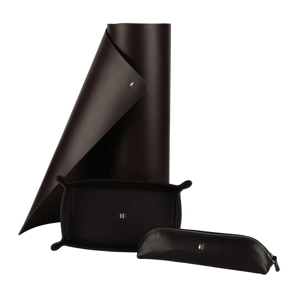 3-Pc Premium Full-Grain Leather Desk Organizer Set | Mat Pencil Case & Tray | Chic Decor Accessories | Gift