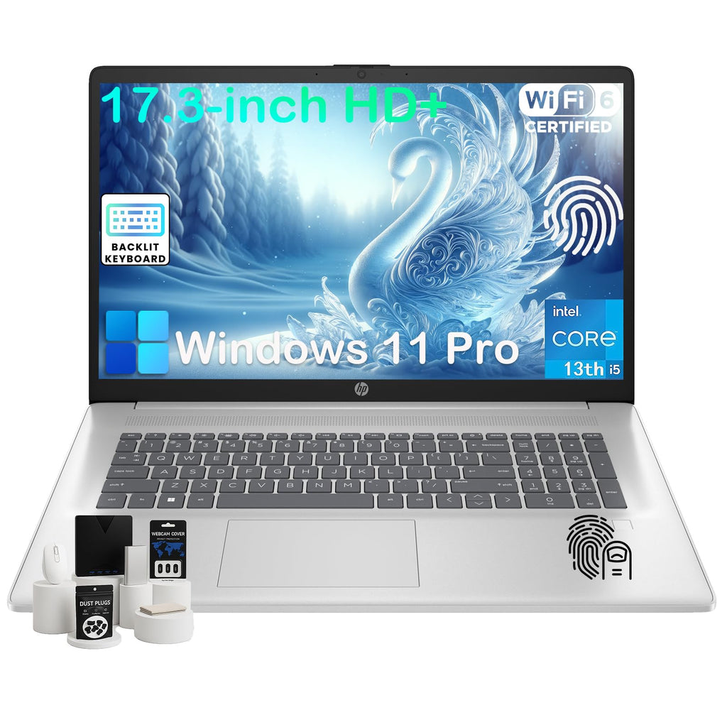 HP 17 Laptop Computer for Business, 64GB RAM, 2TB SSD, Intel 10-Core i5-1334U, 17.3" HD+ Anti-Glare Display, Win11 Pro, Backlit Keyboard, Fingerprint, Numeric Keypad, 720p HD Camera, w/Accessories