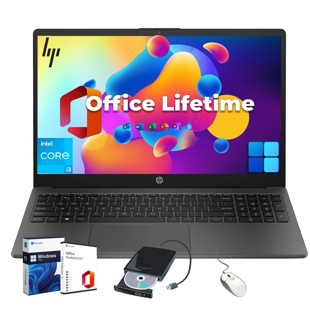 HP 250R-Series Premium Business Laptop - w/Office Lifetime & Free CD/DVD Drive • 15.6" Full HD • RJ45 • i3 1315U (Up to 4.5Ghz) • Wi-Fi 6 -Windows 11 Pro w/Laptop Bundle(64GB RAM | 2TB SSD)