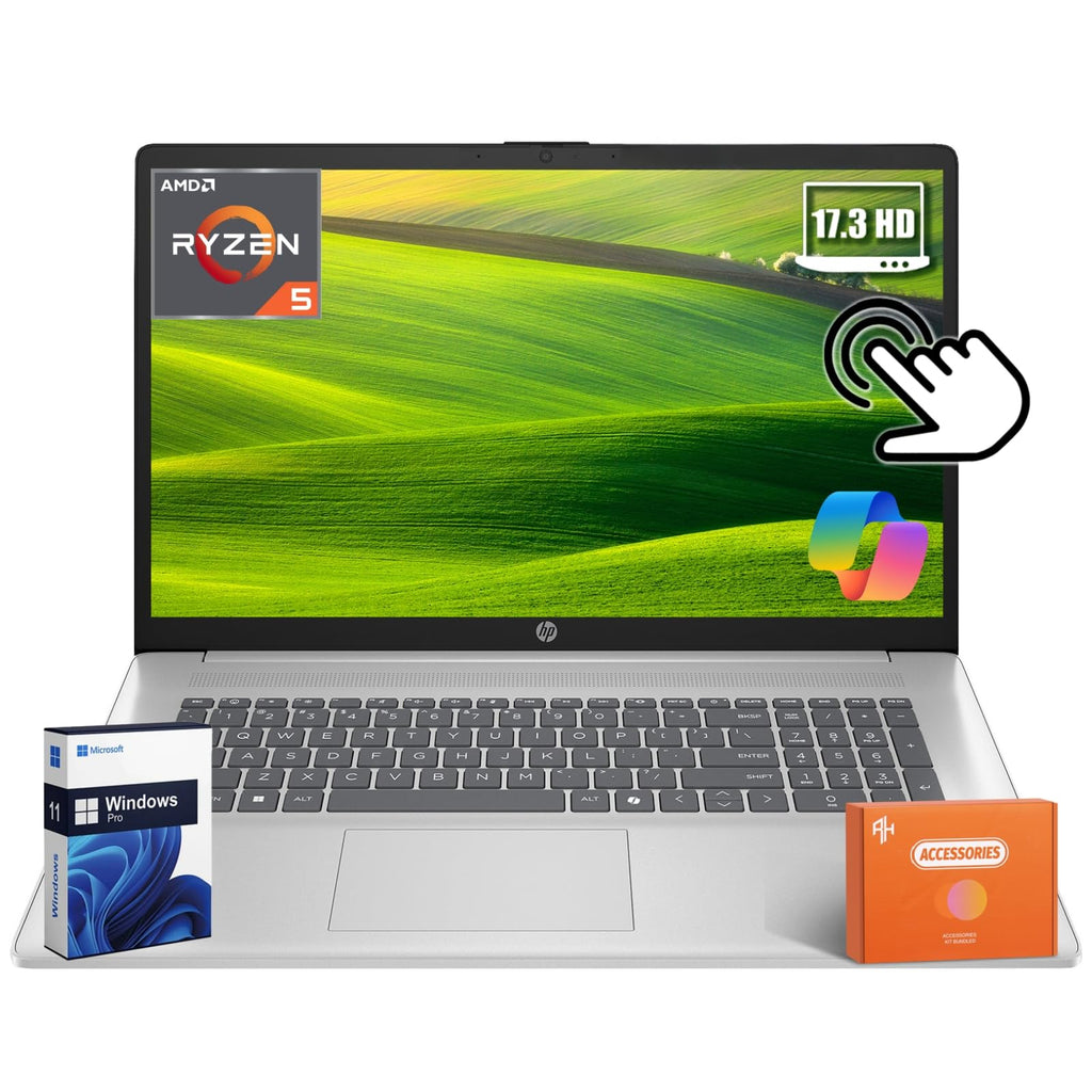 HP 17 inch Touchscreen 2025 Business Laptop, AMD Ryzen 5 7430U(Up to 4.3GHz), 17.3 inch Anti-Glare Touch Screen, 64 GB RAM, 4 TB SSD, WiFi 6, Bluetooth 5.4, Copilot AI, Windows 11 Pro