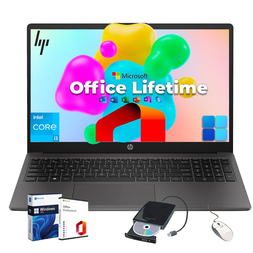 HP 250R-Series Premium Business Laptop - w/Office Lifetime & Free CD/DVD Drive • 15.6" Full HD • RJ45 • i3 1315U (Up to 4.5Ghz) • Wi-Fi 6 -Windows 11 Pro w/Laptop Bundle(64GB RAM | 2TB SSD)