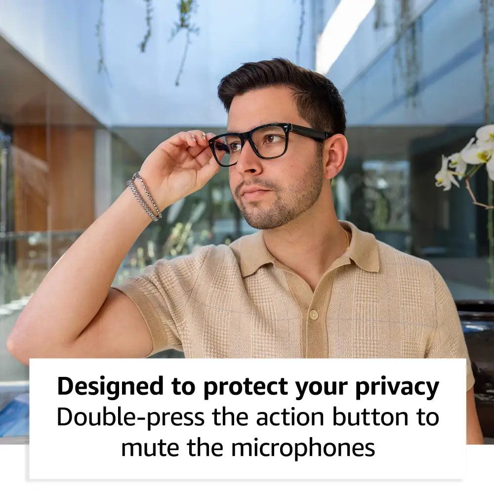 Amazon Echo Frames (newest model) + Echo Show 8 (newest model) Smart Glasses with Alexa Rectangle frames in Classic