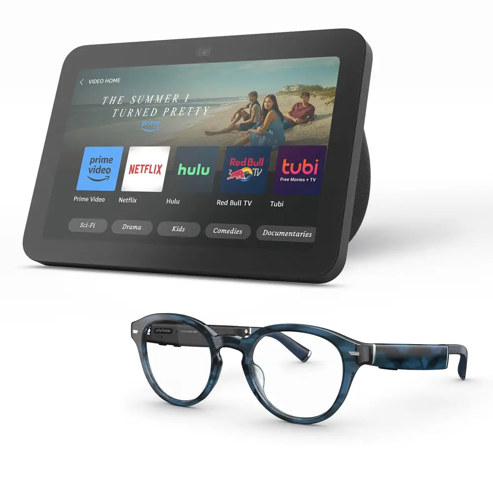 Amazon Echo Frames (newest model) + Echo Show 8 (newest model) Smart Glasses with Alexa Rectangle frames in Classic