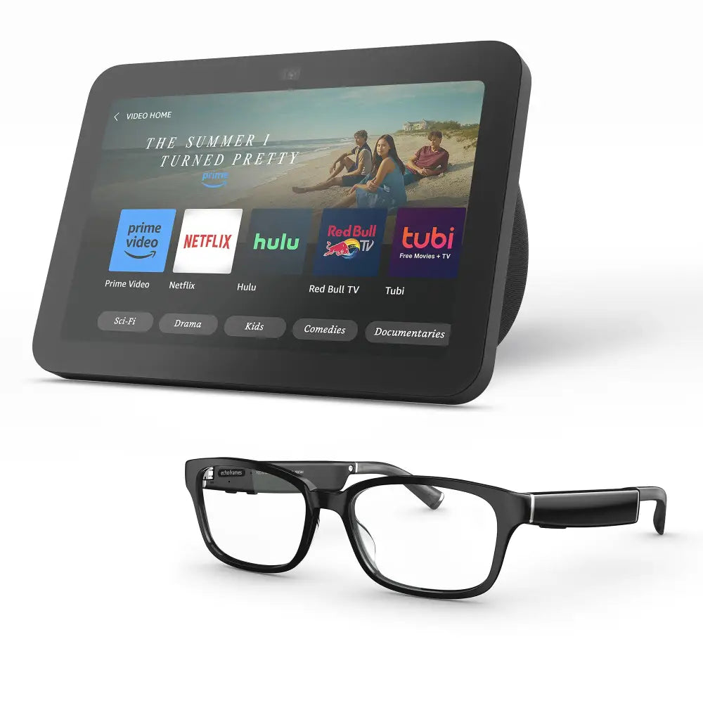 Amazon Echo Frames (newest model) + Echo Show 8 (newest model) Smart Glasses with Alexa Rectangle frames in Classic