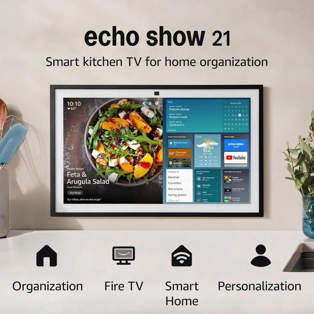 Amazon Echo Show 21 (newest model) Full HD 21’’ kitchen hub for home organization with built-in Fire TV and Alexa