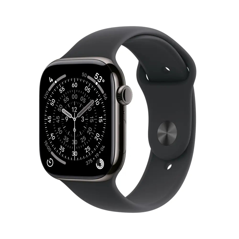 Apple Watch Series 11 [GPS + Cellular 42mm] Smartwatch with Natural Titanium Case with Stone Gray Sport Band - S/M.