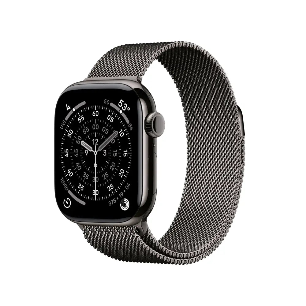 Apple Watch Series 11 [GPS + Cellular 42mm] Smartwatch with Natural Titanium Case with Stone Gray Sport Band - S/M.