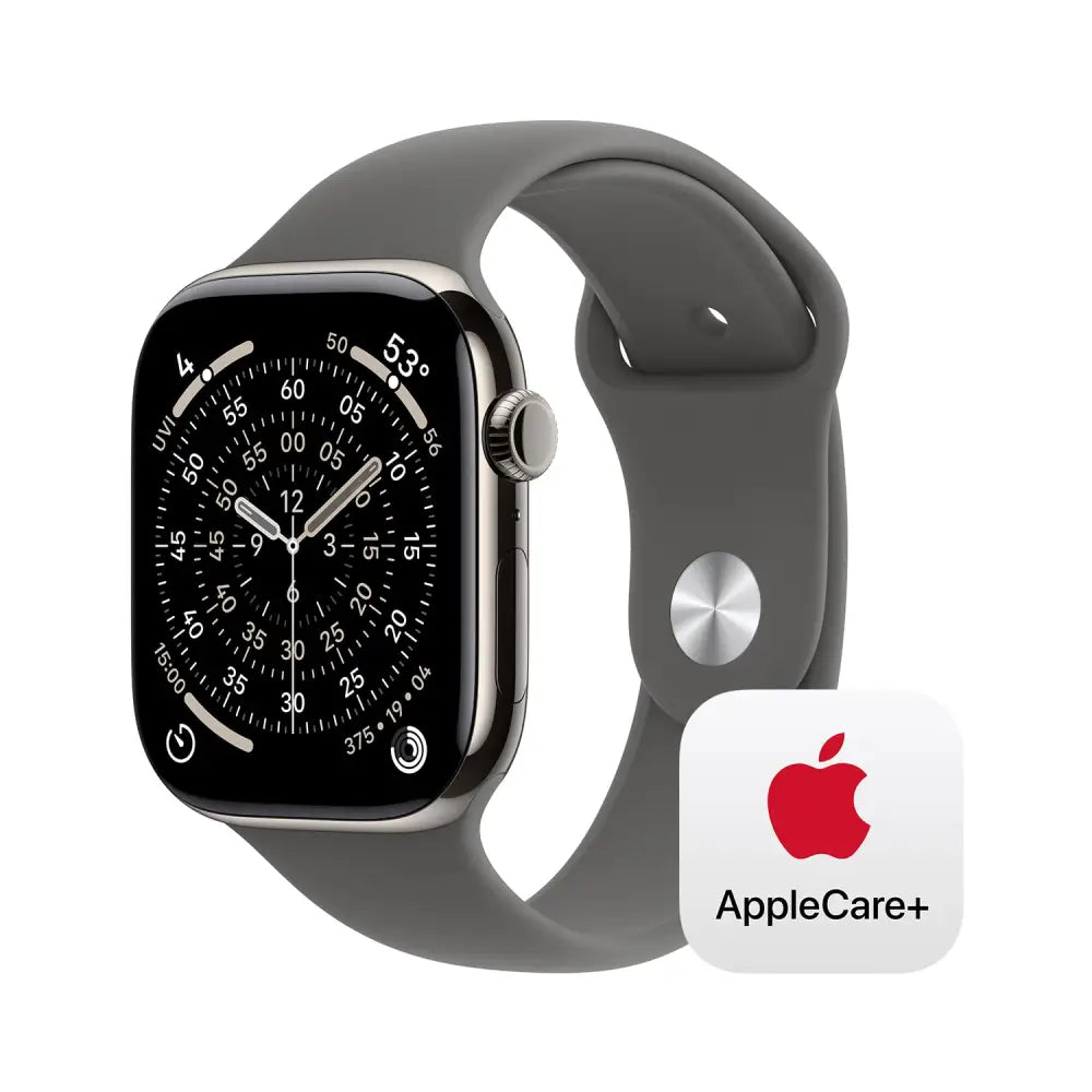 Apple Watch Series 11 [GPS + Cellular 42mm] Smartwatch with Natural Titanium Case with Stone Gray Sport Band - S/M.