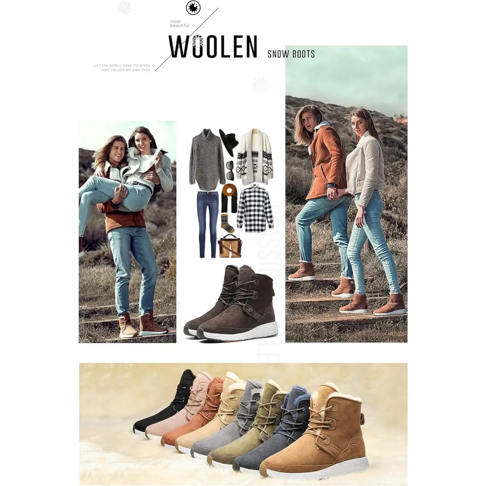 AU&MU Aumu Sheepskin Taurus Metal Buckle Brass Eyelets Suede Upper Laces Winter Snow Boots ……