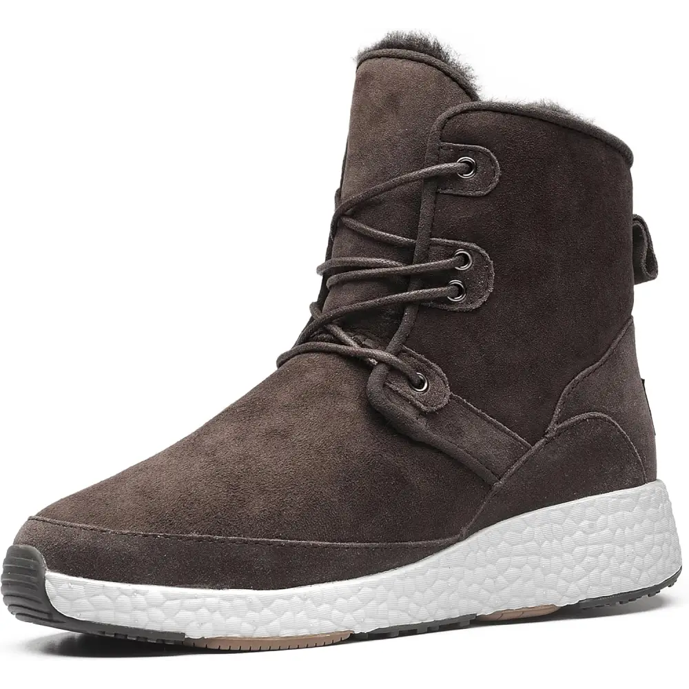 AU&MU Aumu Sheepskin Taurus Metal Buckle Brass Eyelets Suede Upper Laces Winter Snow Boots …… - Chocolate T / 6