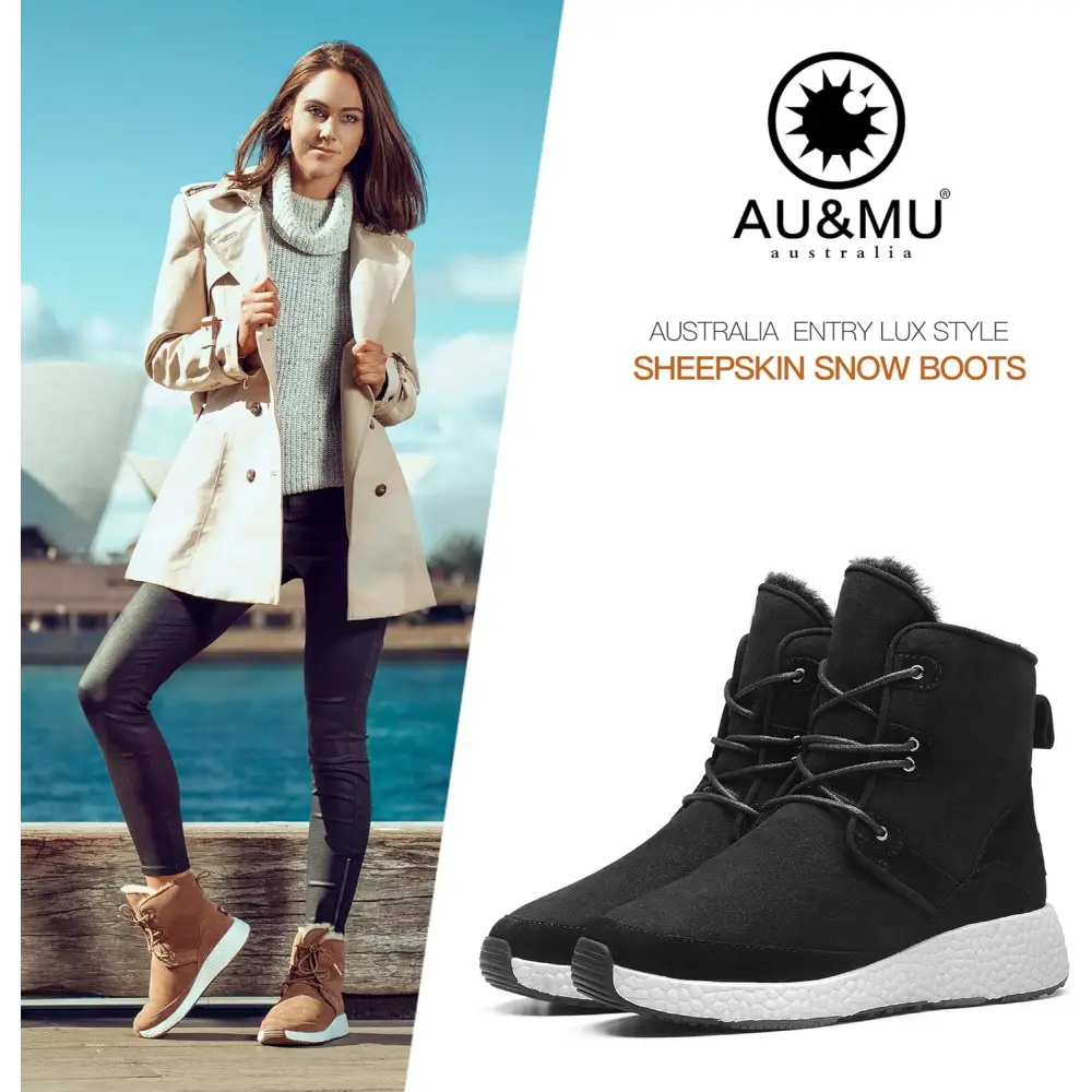 AU&MU Aumu Sheepskin Taurus Metal Buckle Brass Eyelets Suede Upper Laces Winter Snow Boots ……