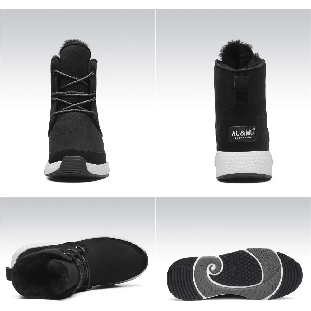 AU&MU Aumu Sheepskin Taurus Metal Buckle Brass Eyelets Suede Upper Laces Winter Snow Boots ……