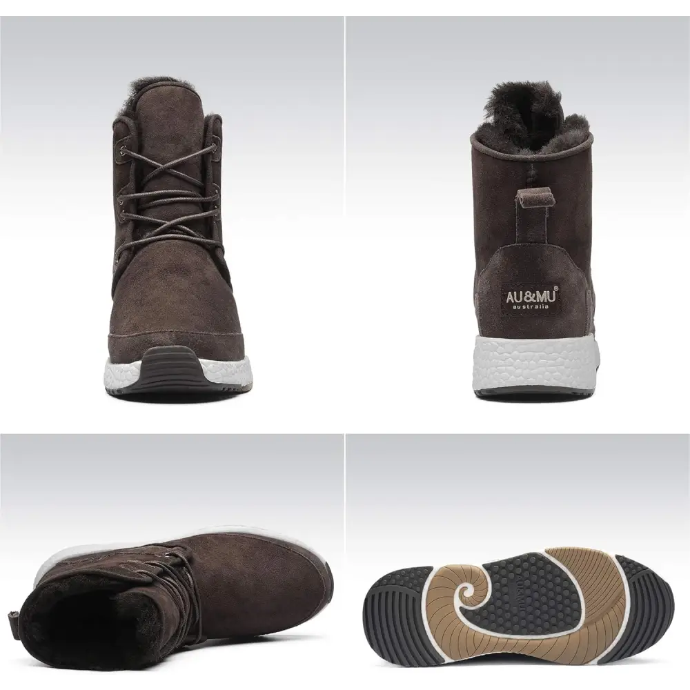 AU&MU Aumu Sheepskin Taurus Metal Buckle Brass Eyelets Suede Upper Laces Winter Snow Boots ……