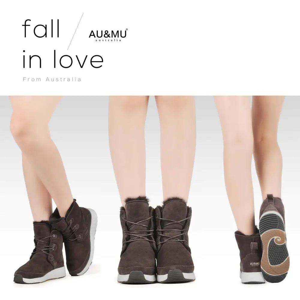 AU&MU Aumu Sheepskin Taurus Metal Buckle Brass Eyelets Suede Upper Laces Winter Snow Boots ……