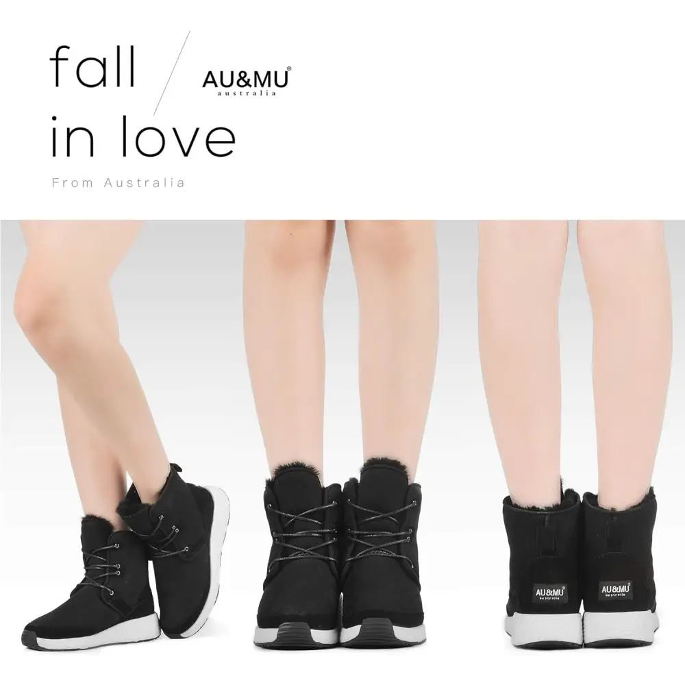 AU&MU Aumu Sheepskin Taurus Metal Buckle Brass Eyelets Suede Upper Laces Winter Snow Boots ……