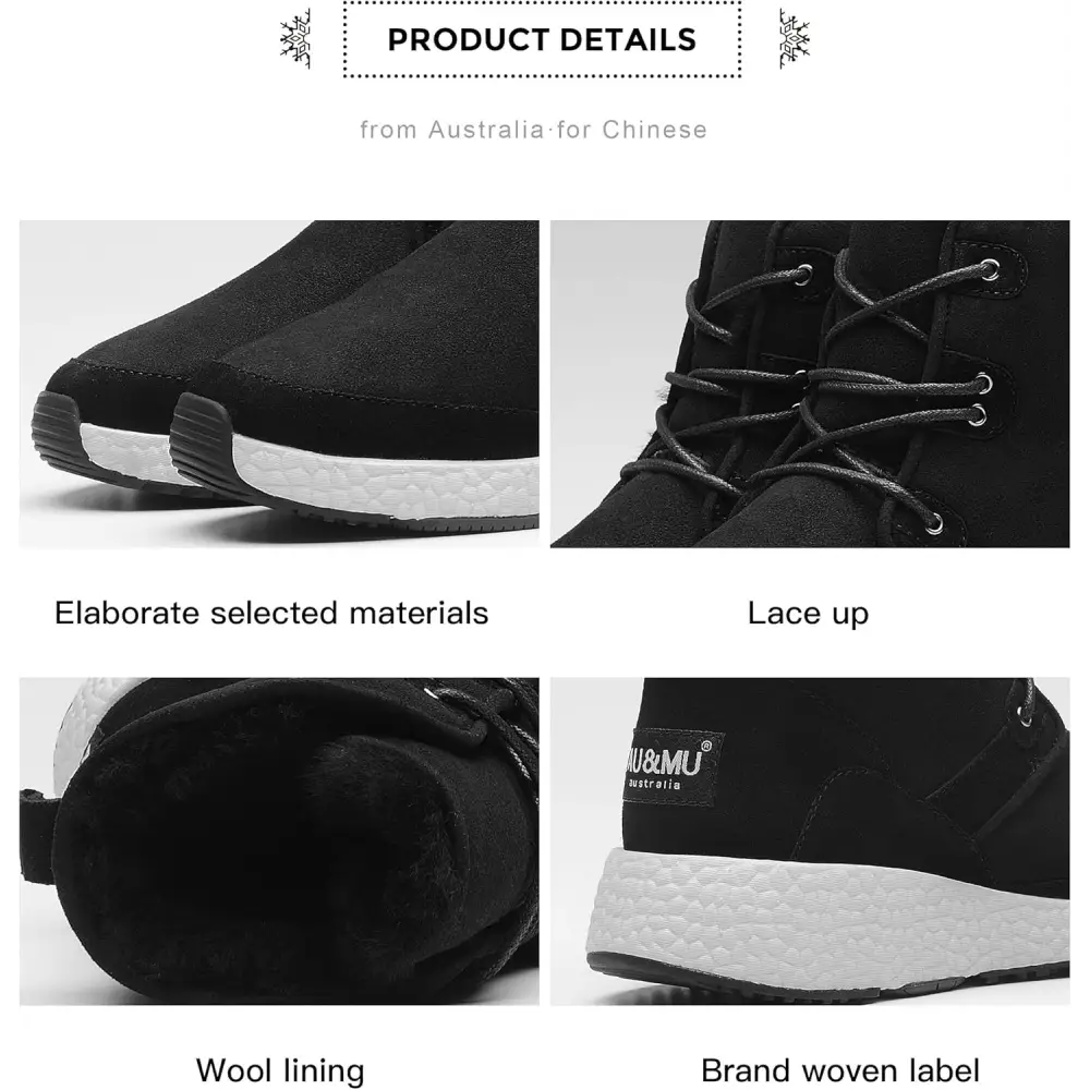 AU&MU Aumu Sheepskin Taurus Metal Buckle Brass Eyelets Suede Upper Laces Winter Snow Boots ……