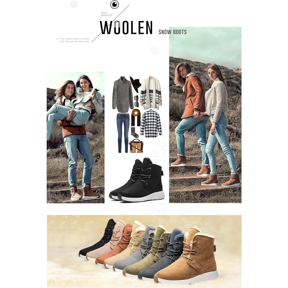 AU&MU Aumu Sheepskin Taurus Metal Buckle Brass Eyelets Suede Upper Laces Winter Snow Boots ……