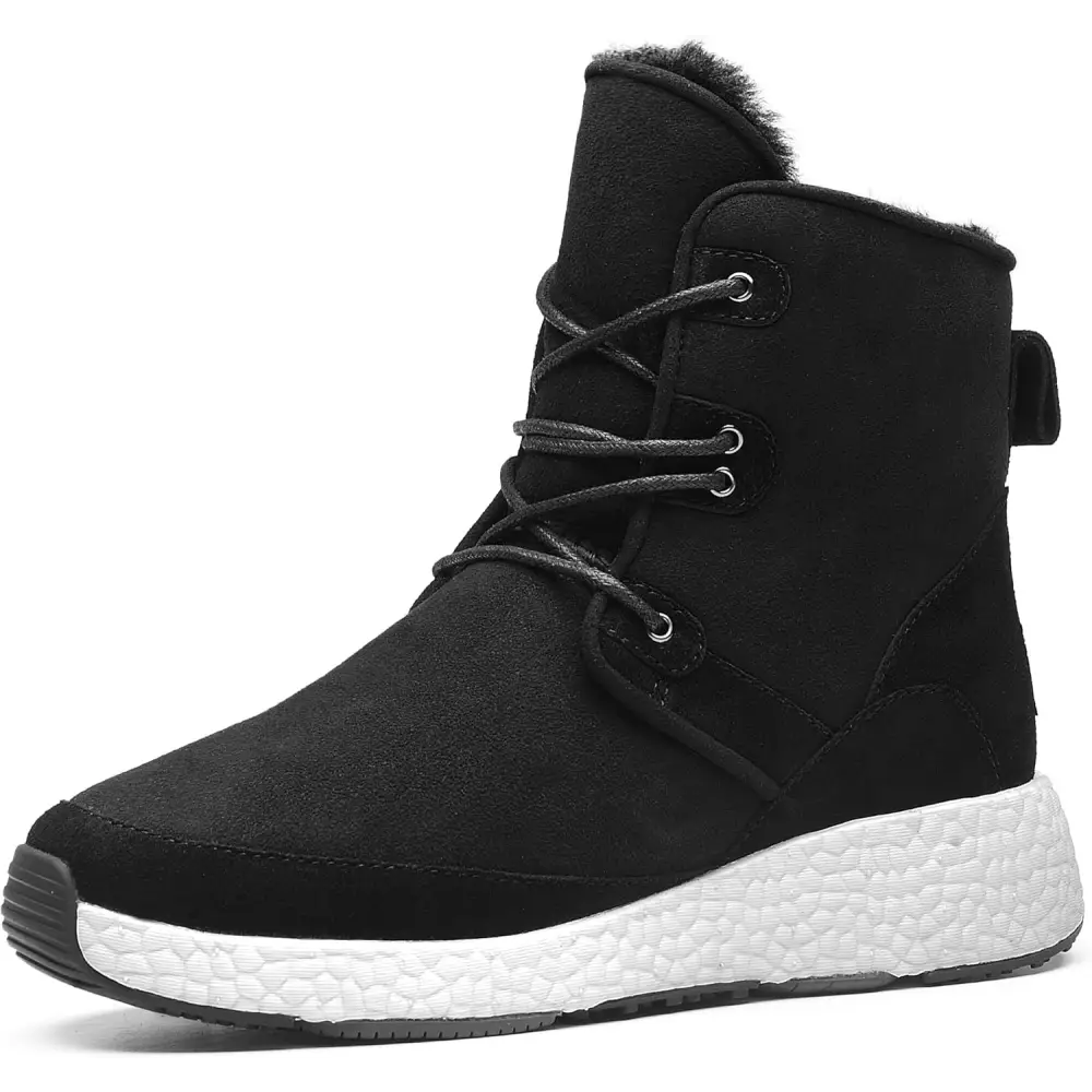 AU&MU Aumu Sheepskin Taurus Metal Buckle Brass Eyelets Suede Upper Laces Winter Snow Boots …… - Black 3 / 6