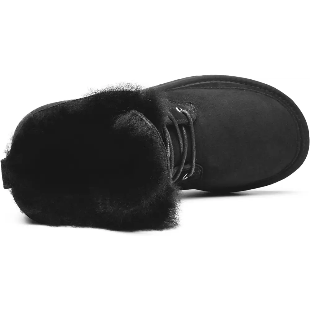 AU&MU Aumu Women’s Classic Lace Up Mid- Calf Flat Fur Snow Boot Winter Boot Black Size 5…