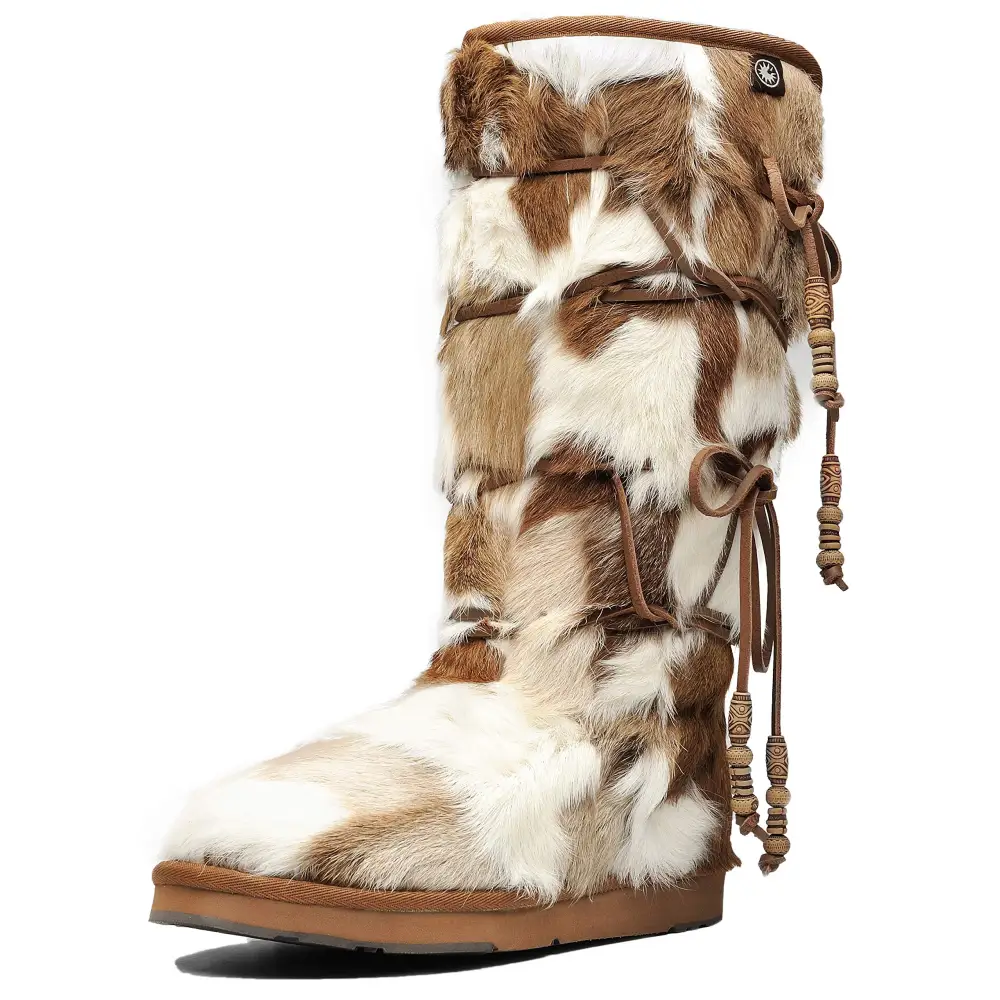 AU&MU Aumu Womens Comfort Suede Fur Shearling Stylish Knee High Winter Snow Boots Women Sheepskin - 9 / Chestnut