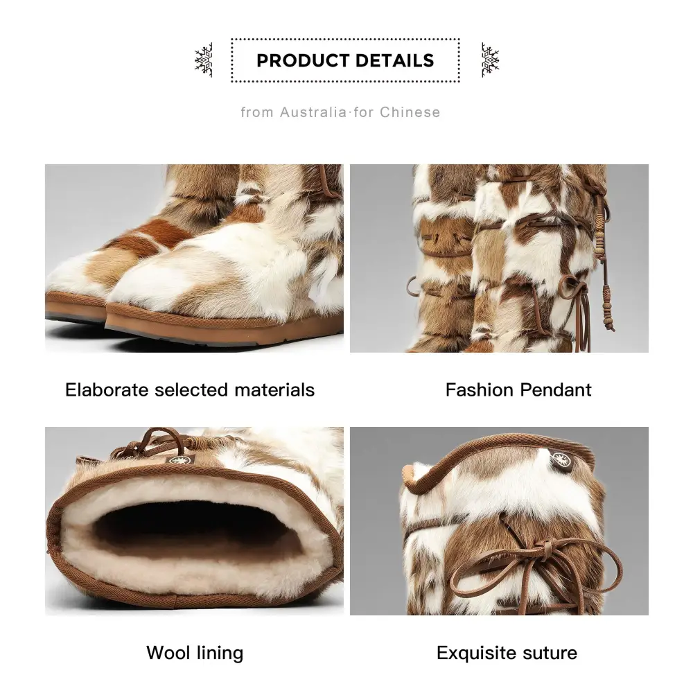 AU&MU Aumu Womens Comfort Suede Fur Shearling Stylish Knee High Winter Snow Boots Women Sheepskin