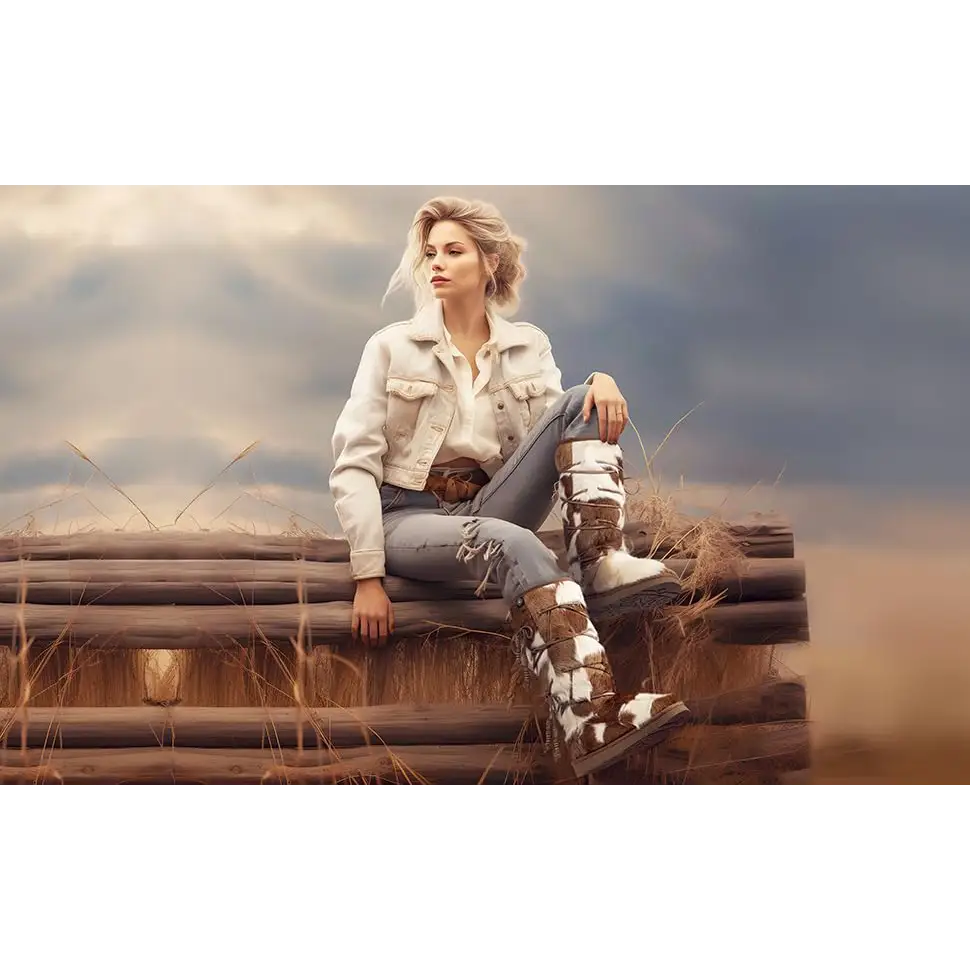 AU&MU Aumu Womens Comfort Suede Fur Shearling Stylish Knee High Winter Snow Boots Women Sheepskin