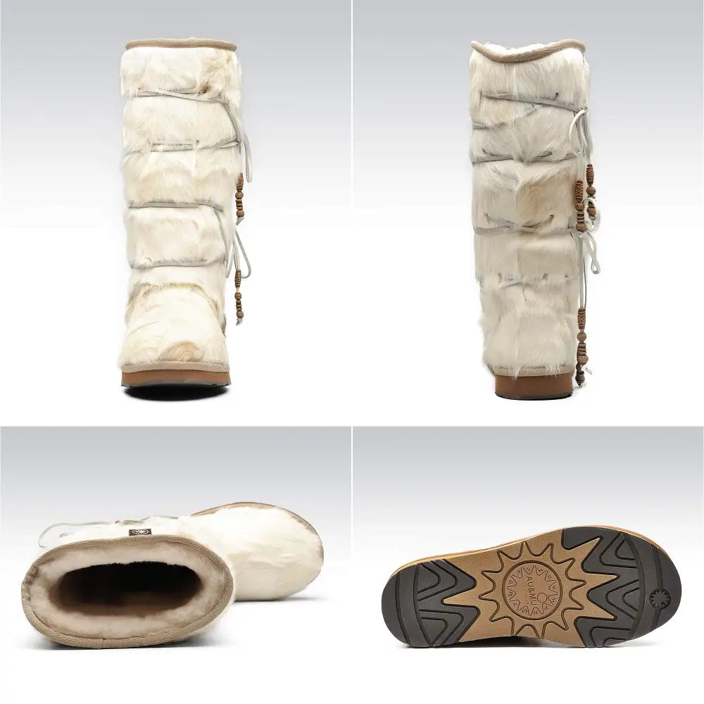 AU&MU Aumu Womens Comfort Suede Fur Shearling Stylish Knee High Winter Snow Boots Women Sheepskin