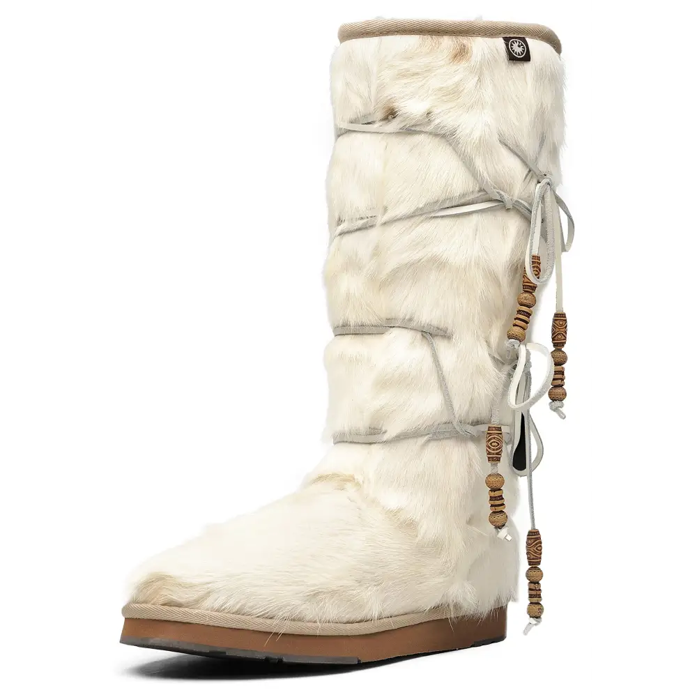 AU&MU Aumu Womens Comfort Suede Fur Shearling Stylish Knee High Winter Snow Boots Women Sheepskin - 5 / White