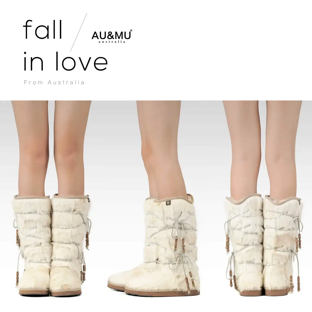 AU&MU Aumu Womens Comfort Suede Fur Shearling Stylish Knee High Winter Snow Boots Women Sheepskin