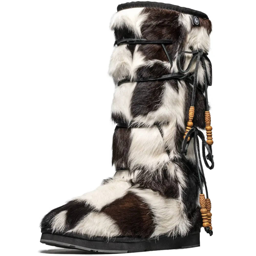 AU&MU Aumu Womens Comfort Suede Fur Shearling Stylish Knee High Winter Snow Boots Women Sheepskin - 9 / Black 2