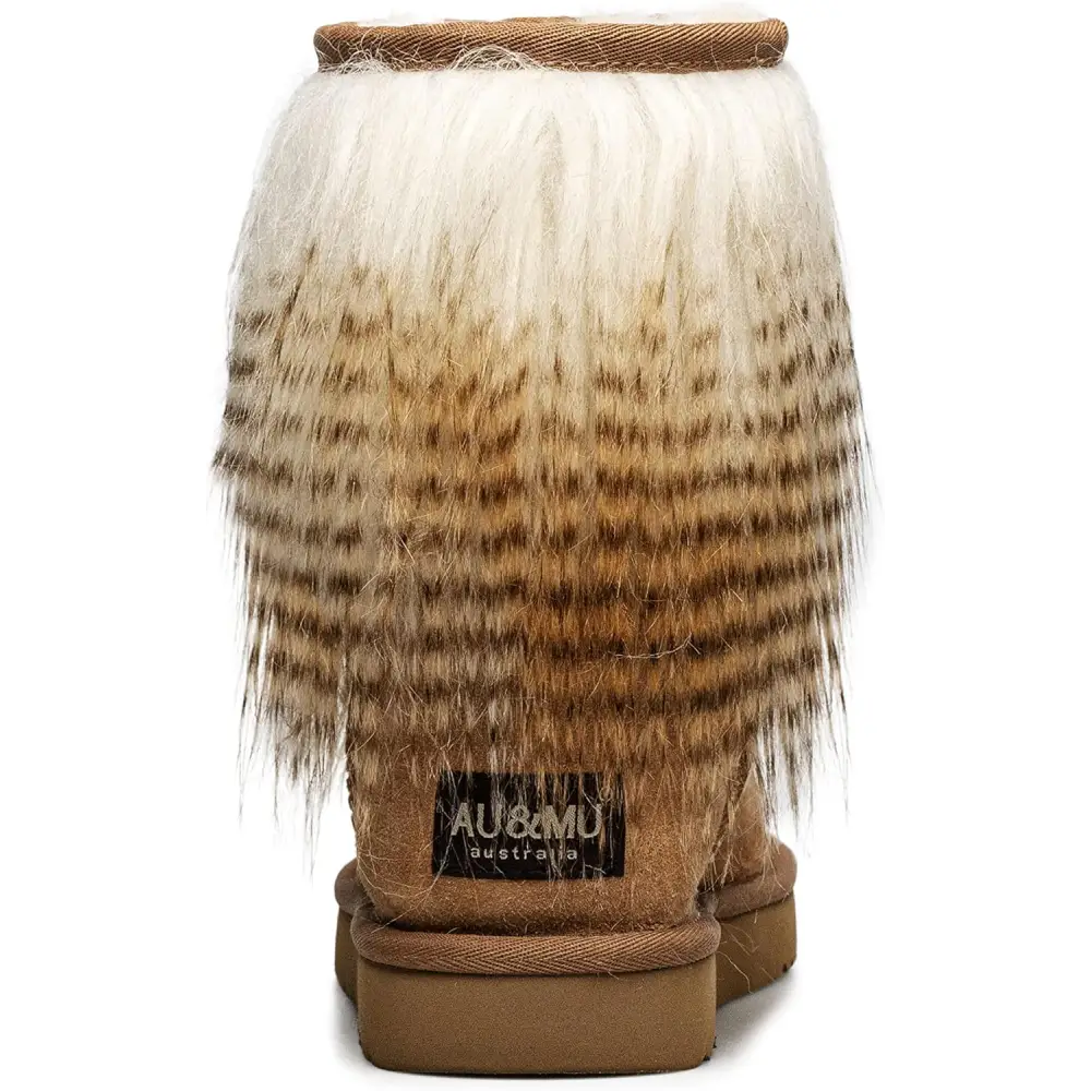 AU&MU AUMU Women’s Faux Fur Boot Furry Fluffy Short Snow Boot Sheep Insole