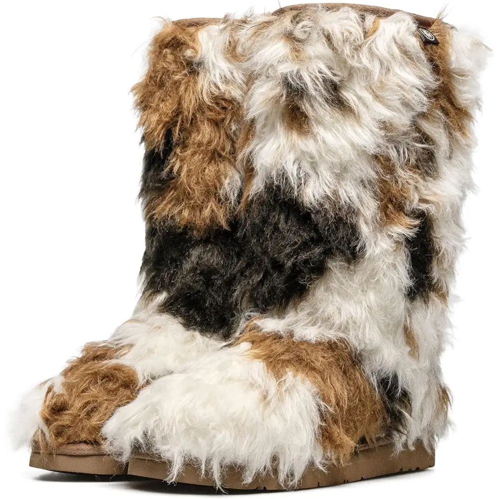 AU&MU AUMU Women’s Faux Fur Boot Furry Fluffy Short Snow Boot Sheep Insole