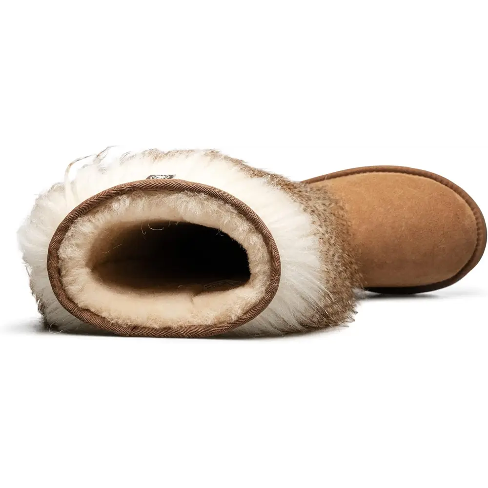 AU&MU AUMU Women’s Faux Fur Boot Furry Fluffy Short Snow Boot Sheep Insole
