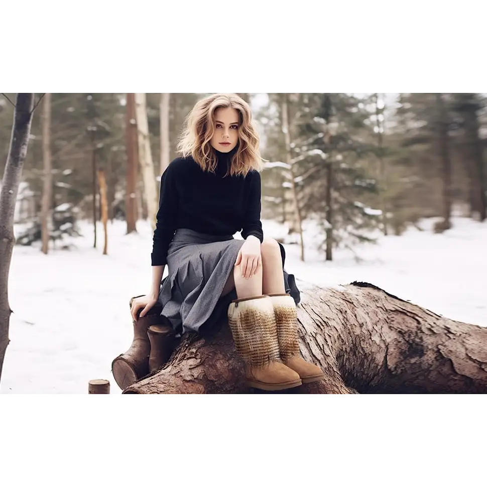 AU&MU AUMU Women’s Faux Fur Boot Furry Fluffy Short Snow Boot Sheep Insole