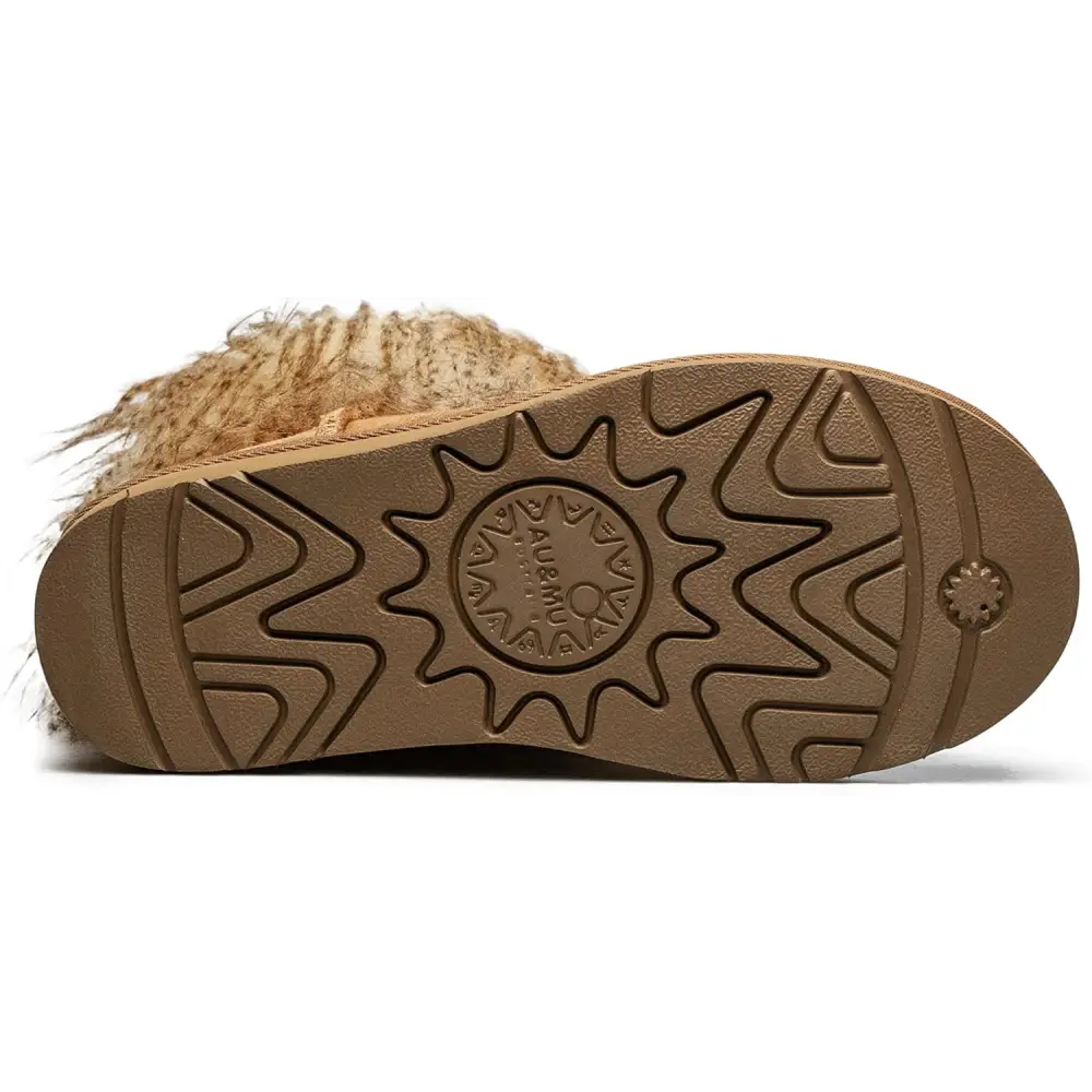 AU&MU AUMU Women’s Faux Fur Boot Furry Fluffy Short Snow Boot Sheep Insole