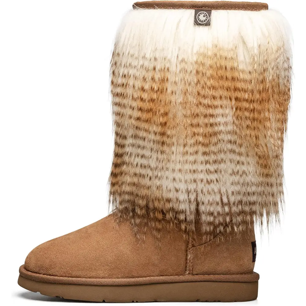 AU&MU AUMU Women’s Faux Fur Boot Furry Fluffy Short Snow Boot Sheep Insole