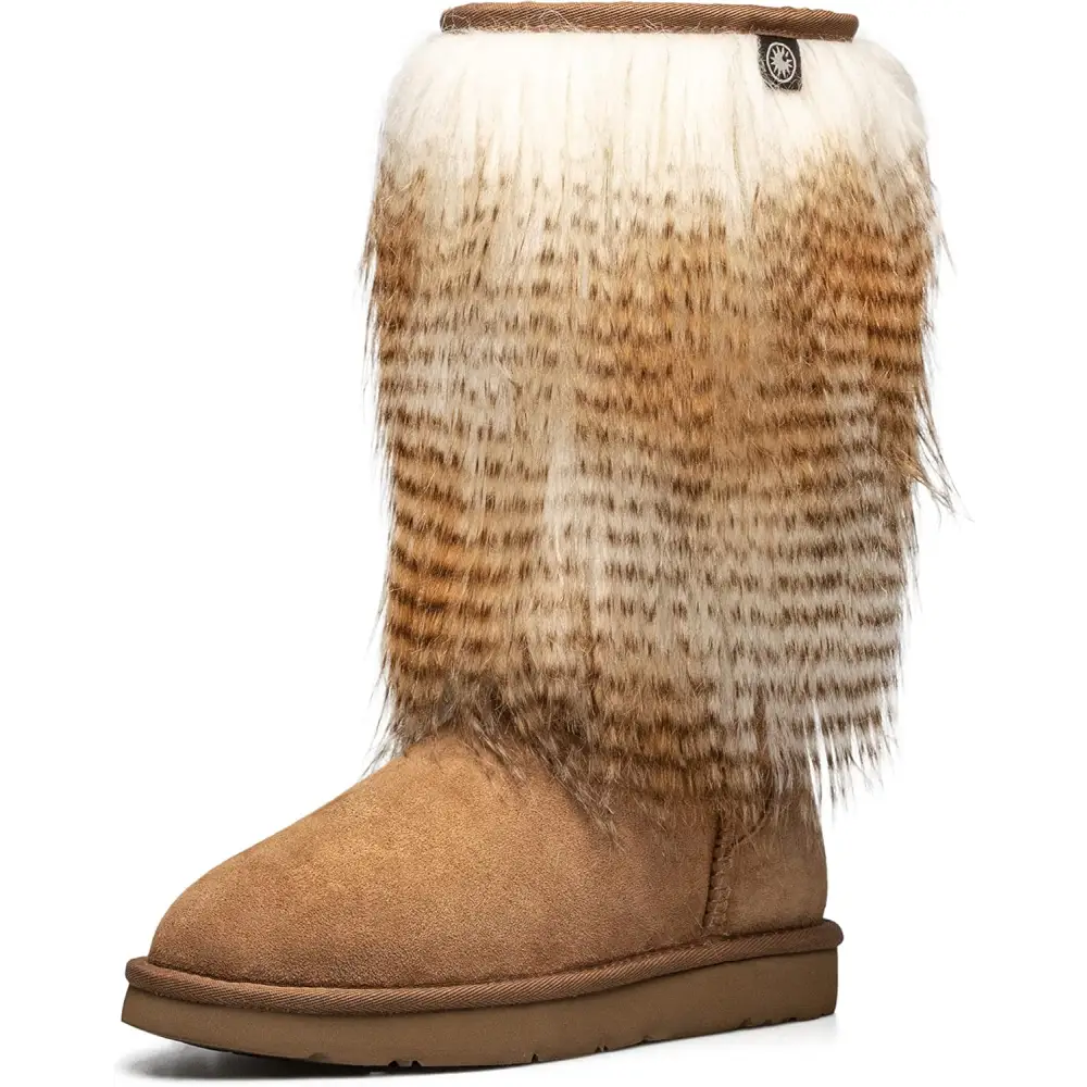 AU&MU AUMU Women’s Faux Fur Boot Furry Fluffy Short Snow Boot Sheep Insole