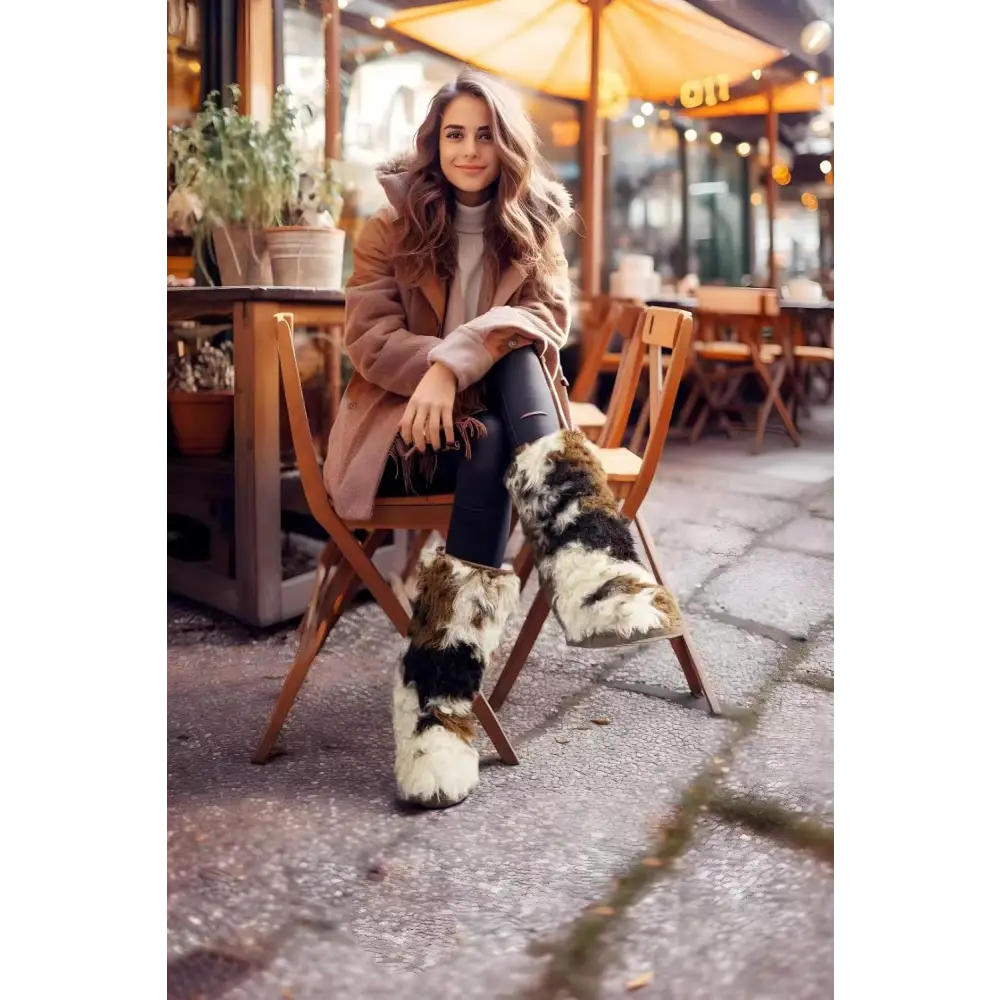 AU&MU AUMU Women’s Faux Fur Boot Furry Fluffy Short Snow Boot Sheep Insole