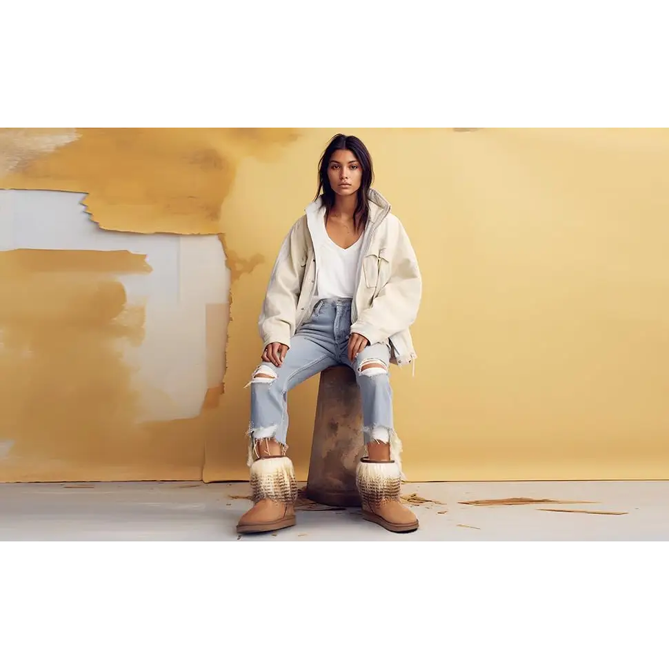 AU&MU AUMU Women’s Faux Fur Boot Furry Fluffy Short Snow Boot Sheep Insole