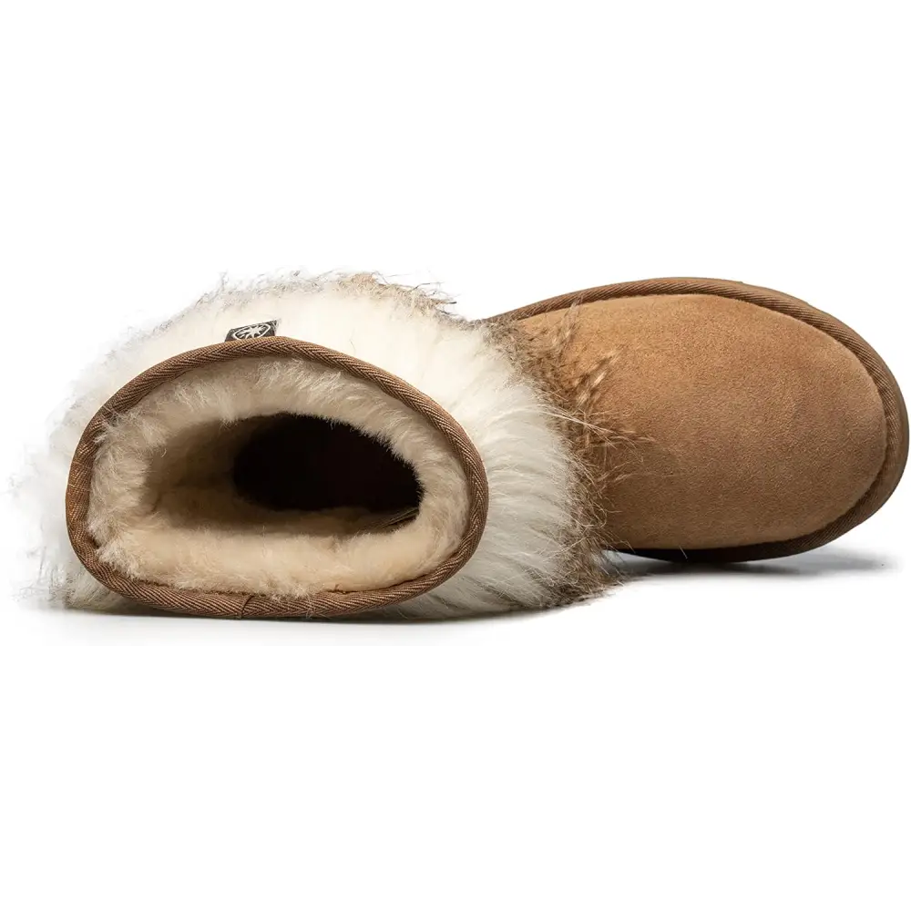 AU&MU AUMU Women’s Faux Fur Boot Furry Fluffy Short Snow Boot Sheep Insole