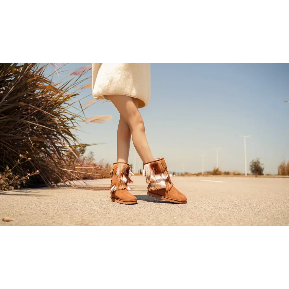 AU&MU Aumu Women’s Fur Boot Furry Fluffy Mid-Calf Boots Warm Comfortable Outdoor Snow boots