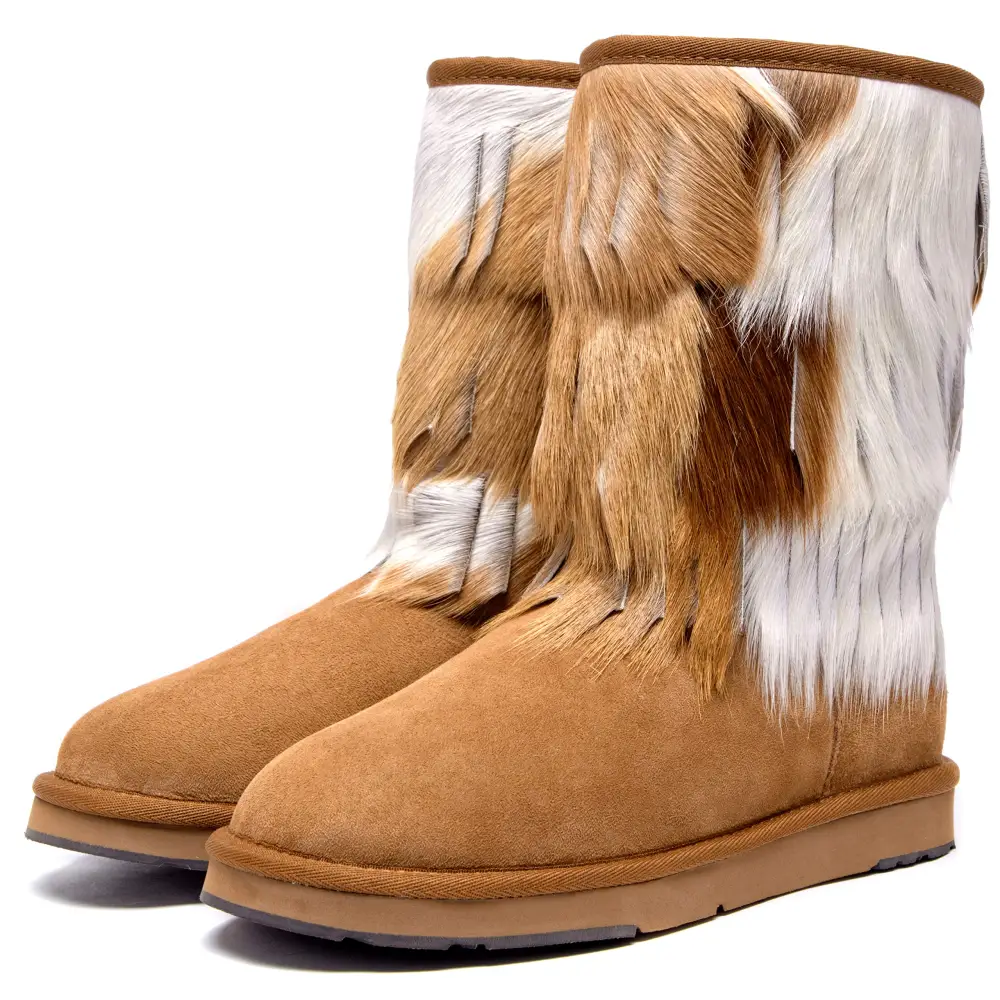 AU&MU Aumu Women’s Fur Boot Furry Fluffy Mid-Calf Boots Warm Comfortable Outdoor Snow boots