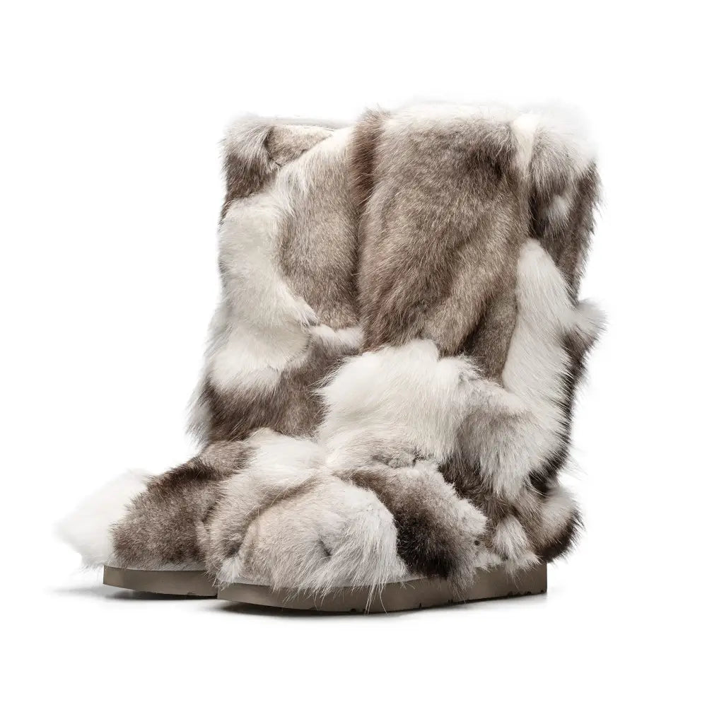 AU&MU Aumu Women’s Fur Boot Furry Fluffy Mid-Calf Boots Warm Comfortable Outdoor Snow boots