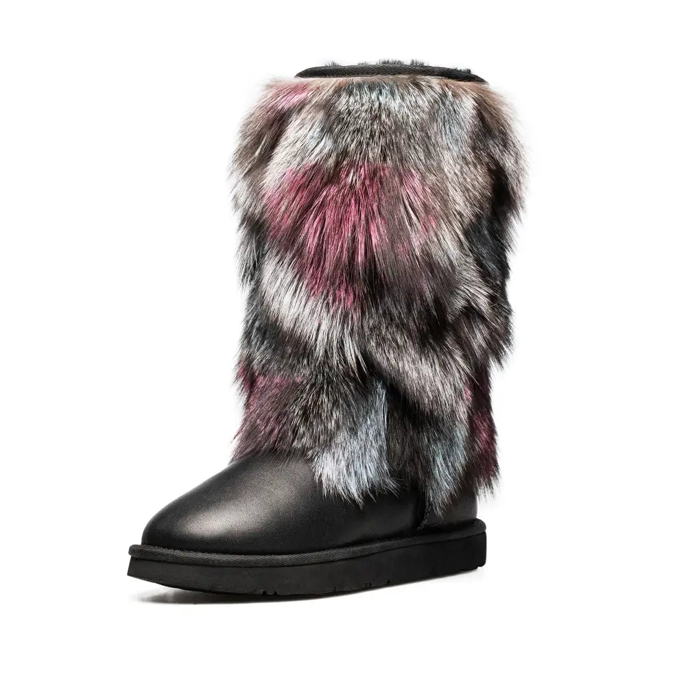 AU&MU Aumu Women’s Fur Boot Furry Fluffy Mid-Calf Boots Warm Comfortable Outdoor Snow boots
