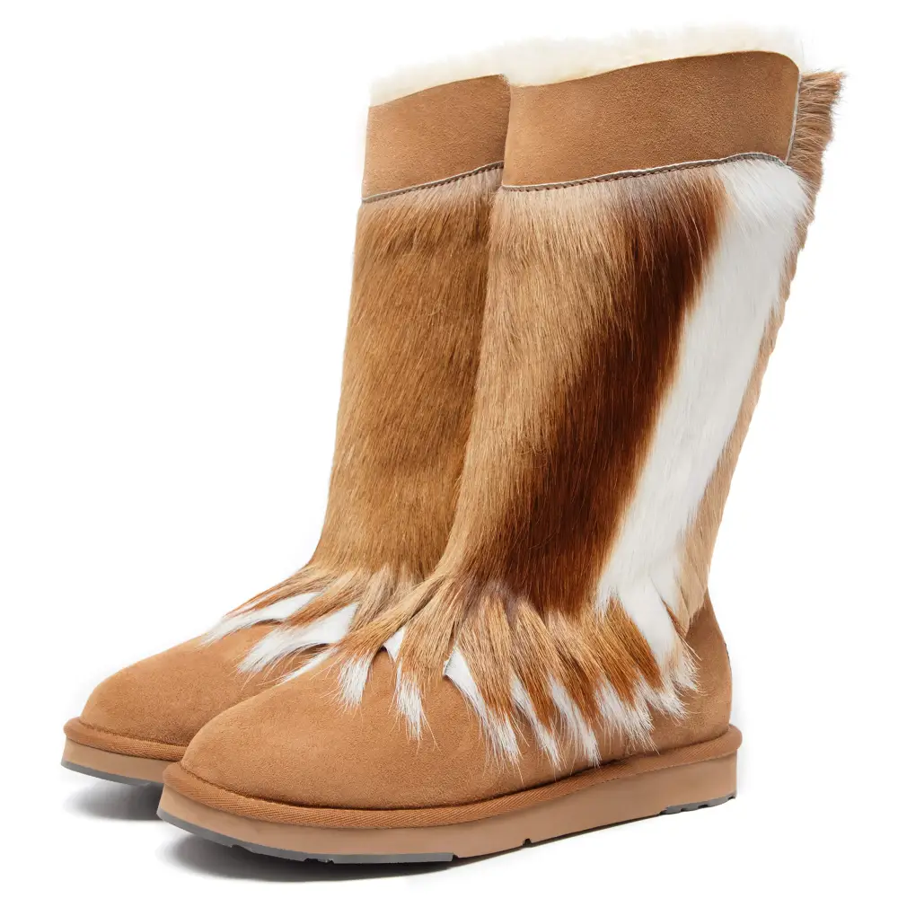 AU&MU Aumu Women’s Fur Boot Furry Fluffy Mid-Calf Boots Warm Comfortable Outdoor Snow boots