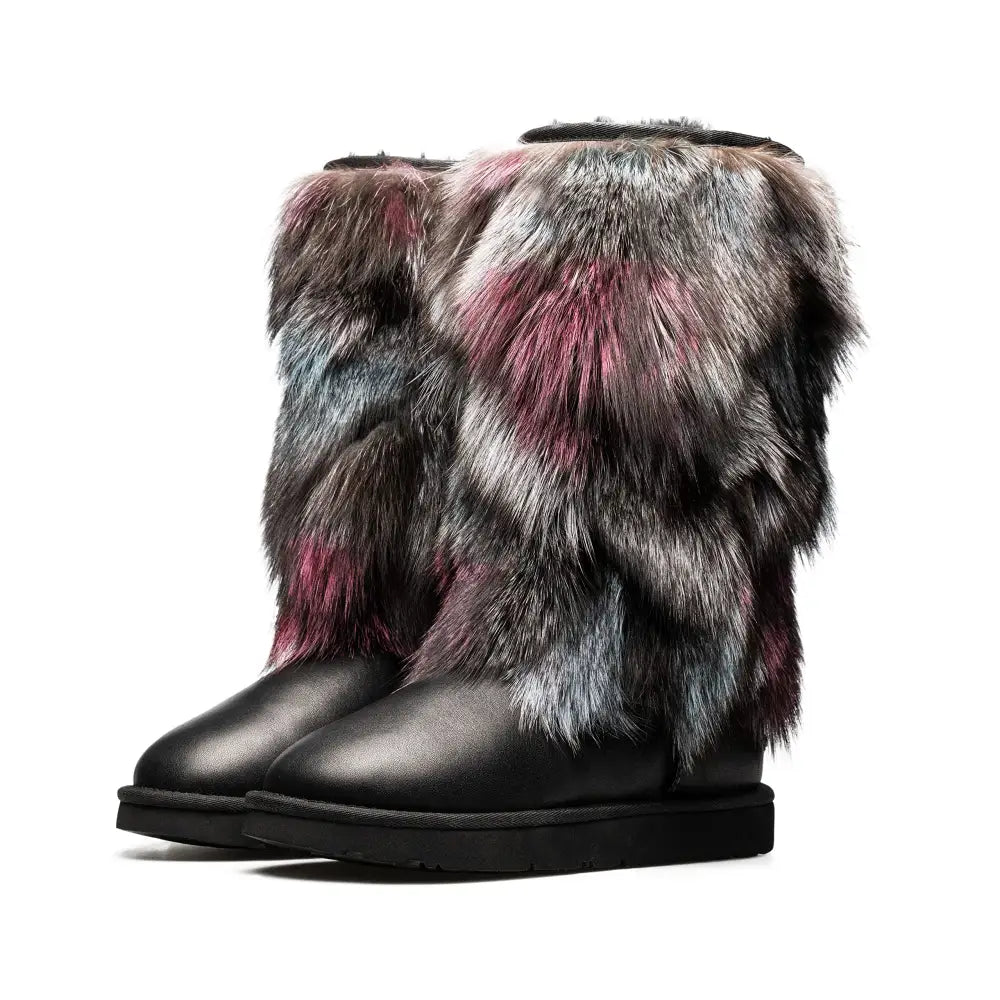 AU&MU Aumu Women’s Fur Boot Furry Fluffy Mid-Calf Boots Warm Comfortable Outdoor Snow boots