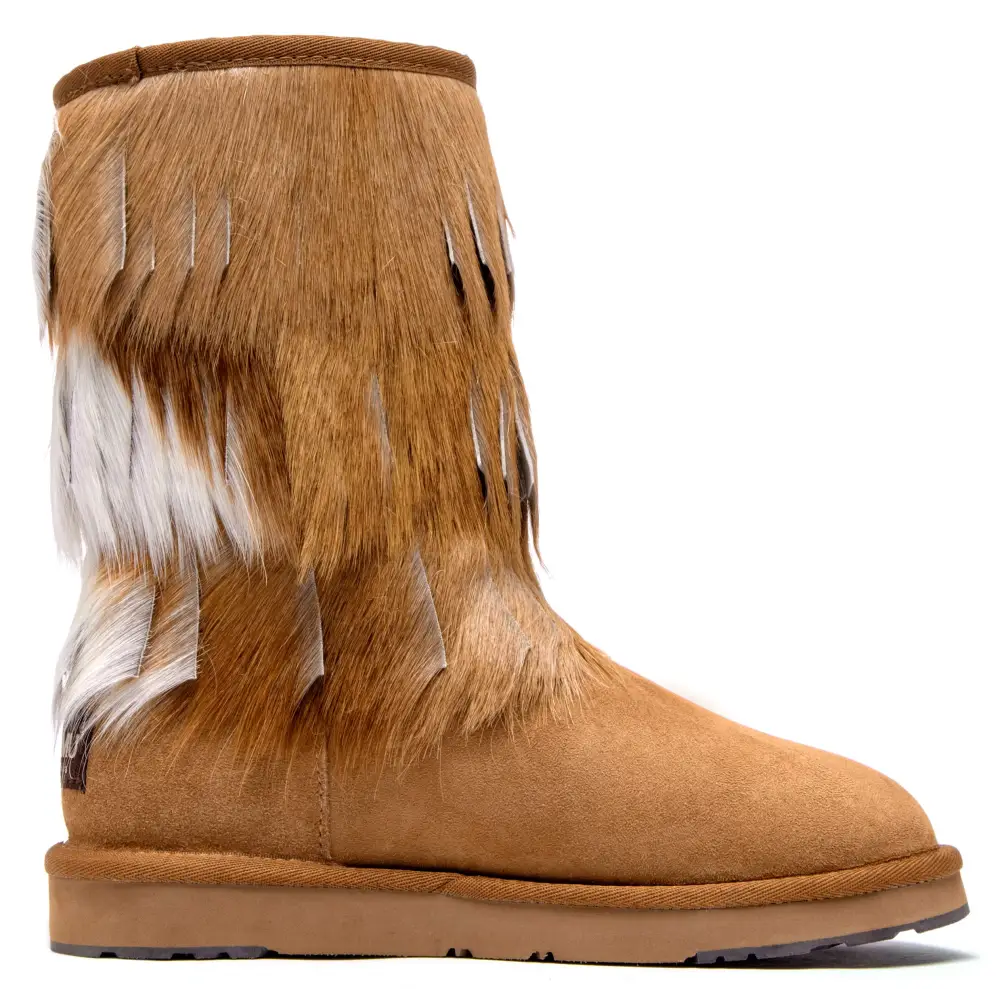 AU&MU Aumu Women’s Fur Boot Furry Fluffy Mid-Calf Boots Warm Comfortable Outdoor Snow boots